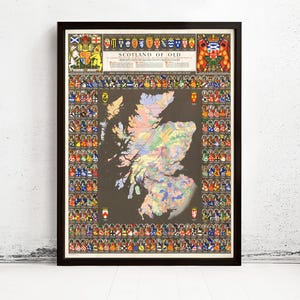 Scotland Clans Family Scottish Clan Map Poster Scotland Family Surnames | Vintage Map Wall Art Print | Large Map Print | Home Decor Wall Art