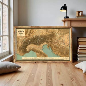 Old Map of The Alps Mountains 1885 Les Alpes Vintage Map | Wall Map Print
