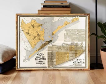 Old Map of Galveston Texas 1904  | Wall Map Print