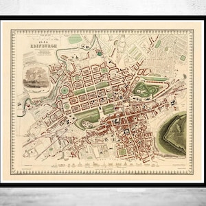 Old Map of Edinburgh 1853 Edinbourg with gravures, Scotland  | Vintage Map Wall Art Print | Large Map Print | Home Decor Wall Art