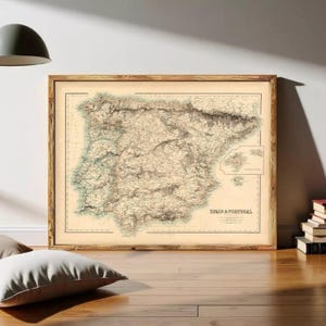 Old Map of Spain 1860 vintage Map of Spain | Wall Map Print