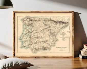 Old Map of Spain 1860 vintage Map of Spain | Wall Map Print