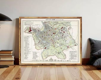 Old Map of Rome Italy 1883 Vintage Map of Rome | Wall Map Print
