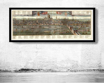 Old View of London , England United Kingdom 1780  | Vintage Poster Wall Art Print |