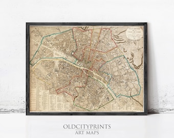 パリのヴィンテージ地図 1742年 パリの古地図 フランス 修復装飾