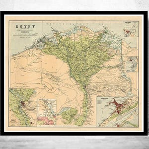 Old map of Egypt and main cities 1889 Vintage Map  | Vintage Map Wall Art Print | Large Map Print | Home Decor Wall Art