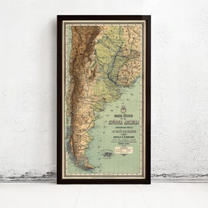 Old Map of Argentina 1890 Vintage Map | Vintage Map Wall Art Print | Large Map Print | Home Decor Wall Art