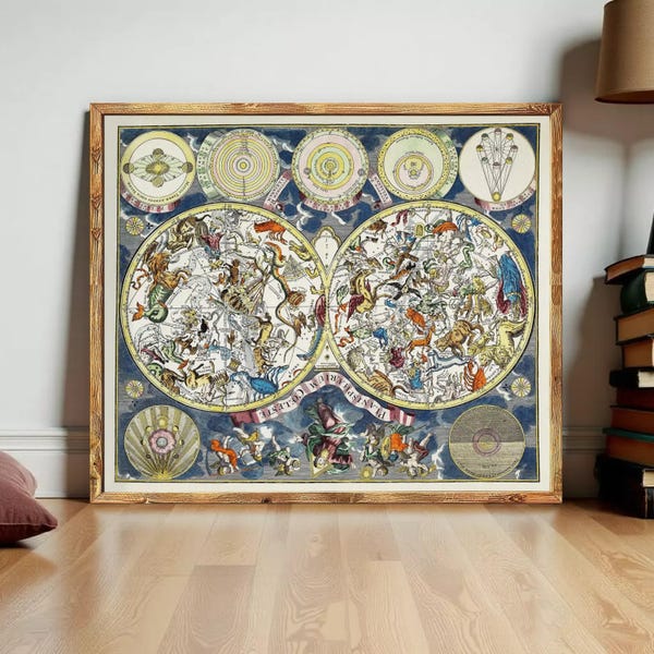Old Celestial Map Vintage Astronomic Chart 1750 Vintage Map | Wall Map Print