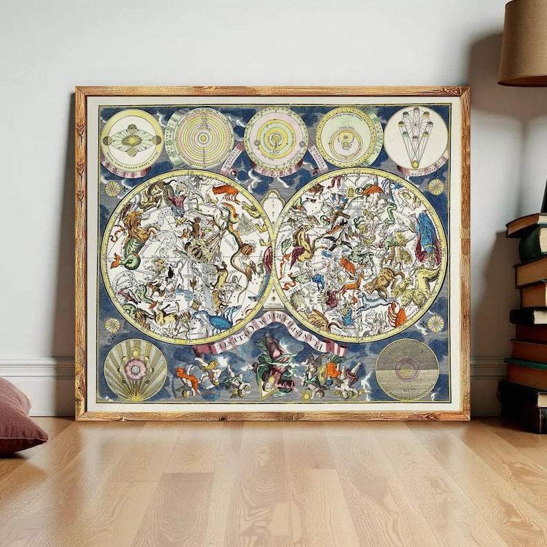 Old Celestial Map Vintage Astronomic Chart 1750 Vintage Map | Wall Map ...
