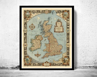 Old Story Map of United Kingdom 1937 Great Britain Vintage map | Vintage Poster Wall Art Print | Wall Map Print |  Old Map Print