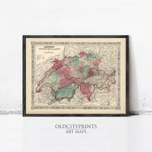 Vintage Map of Switzerland 1865 | Vintage Wall Decor, Schweiz Schweiz Print