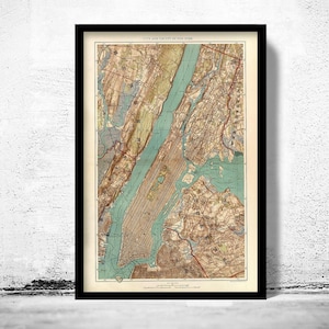 Old Map of New York and Manhattan Bronx Brooklyn 1891 Vintage Map| Vintage Map Wall Art Print | Large Map Print | Home Decor Wall Art