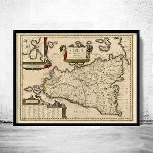 Old Map of Sicily Sicilia Italy 1600 Vintage Map | Vintage Map Wall Art Print | Large Map Print | Home Decor Wall Art