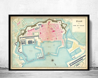 Old Map of Toulon France 1841 Vintage Map | Vintage Map Wall Art Print | Large Map Print | Home Decor Wall Art