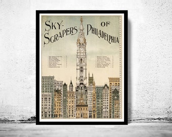 Skyscrapers of Philadelphia Architecture 1898, United States  | Vintage Poster Wall Art Print |