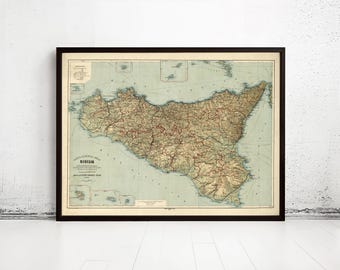 Beautiful Old Map of Sicily Sicilia Italy 1891 Vintage Map | Vintage Map Wall Art Print | Large Map Print | Home Decor Wall Art