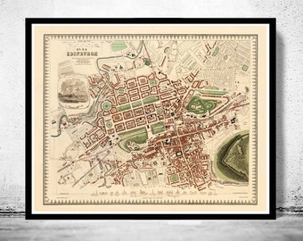 Old Map of Edinburgh 1853 Edinbourg with gravures, Scotland  | Vintage Poster Wall Art Print | Wall Map Print | Old Map Print