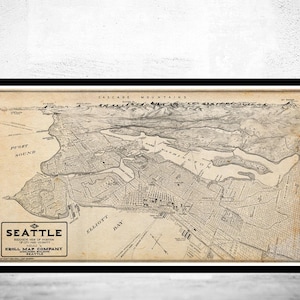 Old Map of Seattle Washington 1925 Vintage Map | Vintage Map Wall Art Print | Large Map Print | Home Decor Wall Art