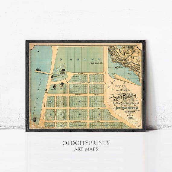 Old Map of Pismo Beach San Luis Obispo 1887 Vintage Map | Wall Map Print