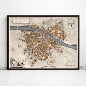 Old Map of Florence Firenze 1847 Antique Florence Map | Vintage Map Wall Art Print | Large Map Print | Home Decor Wall Art