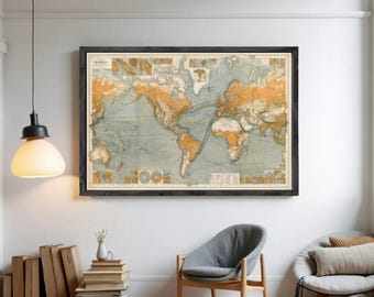 1875 World Map Print | Vintage Mercator Projection Wall Art