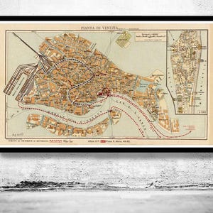 Vintage Old Map of Venice Venetia Venezia , Italy 1928  | Vintage Map Wall Art Print | Large Map Print | Home Decor Wall Art