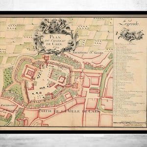 Old Map of Caen France 1754 Old Map  | Vintage Map Wall Art Print | Large Map Print | Home Decor Wall Art