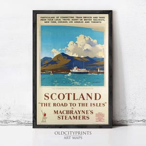 Vintage Scotland Travel Poster | "The Road to the Isles" MacBrayne's Steamers Print