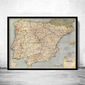 Old Map of Spain 1850 Vintage Map | Vintage Map Wall Art Print | Large Map Print | Home Decor Wall Art