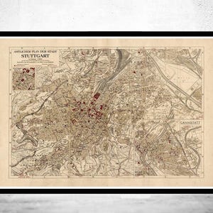 Old Map of Stuttgart Germany 1925 Vintage map | Vintage Map Wall Art Print | Large Map Print | Home Decor Wall Art