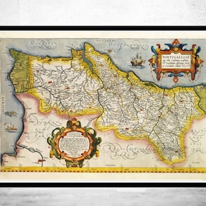 Old Map of Portugal 1592 Mapa de Portugal Vintage Map  | Vintage Map Wall Art Print | Large Map Print | Home Decor Wall Art