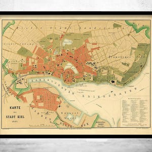 Old Map of Kiel Germany 1887 Vintage Map | Vintage Map Wall Art Print | Large Map Print | Home Decor Wall Art