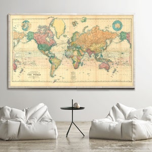 Beautiful World Map Vintage Atlas 1898 Mercator projection World Map Gifts World Map Print Vintage World Map World Map Wall Art image 2