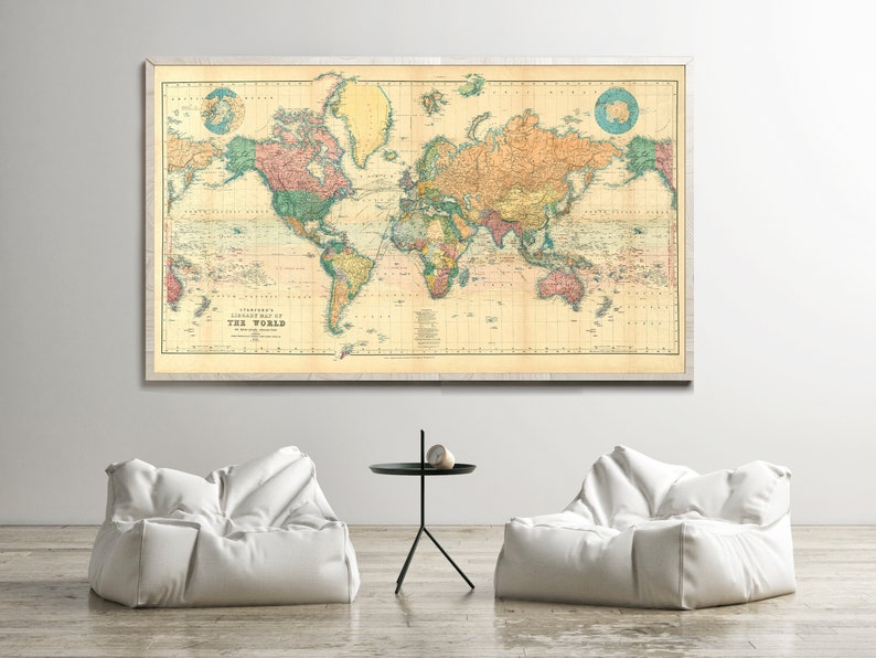 Beautiful World Map Vintage Atlas 1898 Mercator projection World Map Gifts World Map Print Vintage World Map World Map Wall Art image 2