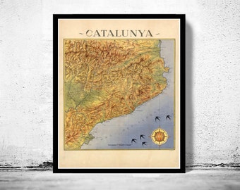 Ancienne carte de la Catalogne, Catalogne Ancienne carte de la Catalogne, carte vintage | Affiche d'art mural vintage | Impression de carte murale | Ancienne impression de carte