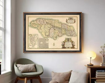Vintage Map of Jamaica 1873 | Antique Wall Art Decor Jamaican Gift Print