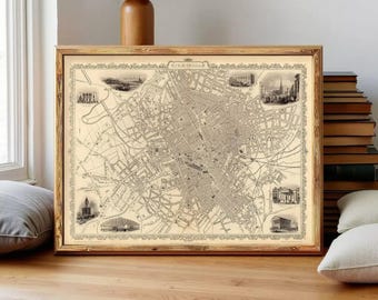Old Map of Birmingham  United Kingdom 1851 Vintage Map | Wall Map Print