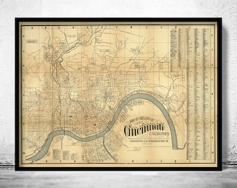 Old Map of Cincinnati 1882 Vintage Map | Vintage Poster Wall Art Print |