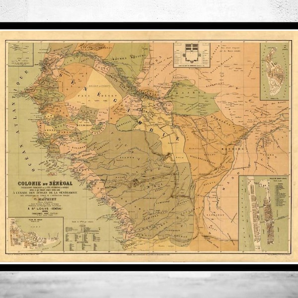 Alte Landkarte von Senegal 1884 Vintage Landkarte | Vintage Poster Wand Kunst Druck | Wall Map Print | Alte Landkarte Print