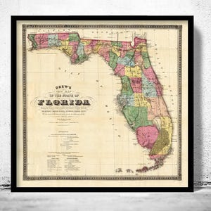 Old Map of Florida 1870 Vintage Map | Vintage Map Wall Art Print | Large Map Print | Home Decor Wall Art
