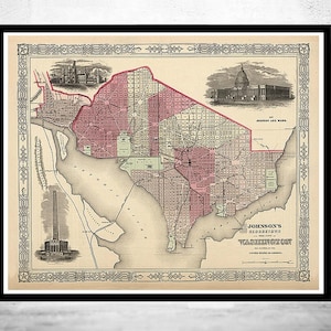 Old Map Washington DC 1864 Vintage Map | Vintage Map Wall Art Print | Large Map Print | Home Decor Wall Art