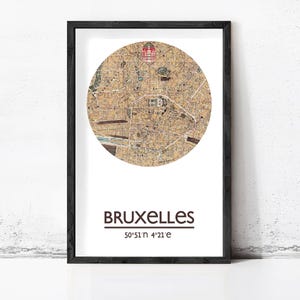 Brussels City Map Art Print: Modern Wall Decor Modern City Poster