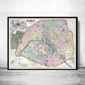 Old Map of Paris, France 1878  | Vintage Map Wall Art Print | Large Map Print | Home Decor Wall Art