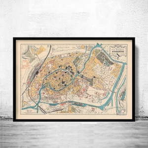 Old Map of Strasbourg Strassburg 1929 France  | Vintage Map Wall Art Print | Large Map Print | Home Decor Wall Art