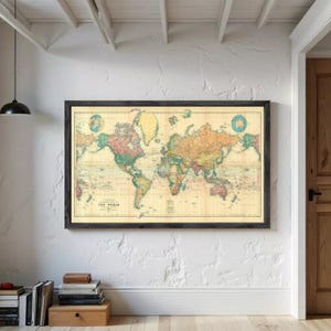 Vintage World Map Print: 1898 Stanford Atlas, Mercator Projection Wall Décor