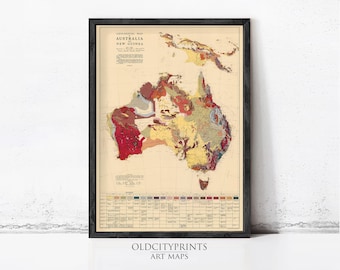 Vintage Geological Map Australia New Guinea | Vintage Wall Art Print