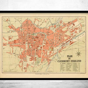 Old Map of Clermont Ferrand 1893 France Vintage Map | Vintage Map Wall Art Print | Large Map Print | Home Decor Wall Art