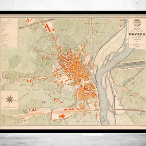 Old Map of Nevers France 1878 Vintage Map | Vintage Map Wall Art Print | Large Map Print | Home Decor Wall Art