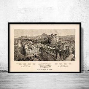 Marvellous Edinburgh Vintage Panoramic View in 1886 Edinbourg Scotland  | Vintage Poster Wall Art Print |