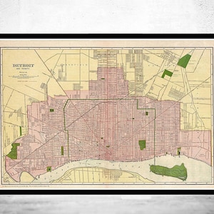 Old map of Detroit 1911 Vintage Map | Vintage Map Wall Art Print | Large Map Print | Home Decor Wall Art